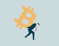 Business people with Bitcoin currency symbols, economic pressure and financial economic liabilities